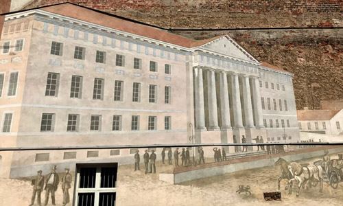  Wandbild einer historischen Ansicht des Hauptgebäudes der Universität Dorpat/Tartu (Ausschnitt). Foto: © Reet Bender	 Partner